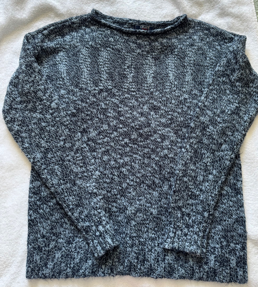 Chaps Denim Sweater Knit Crewneck Blue Gray Marled Metallic M